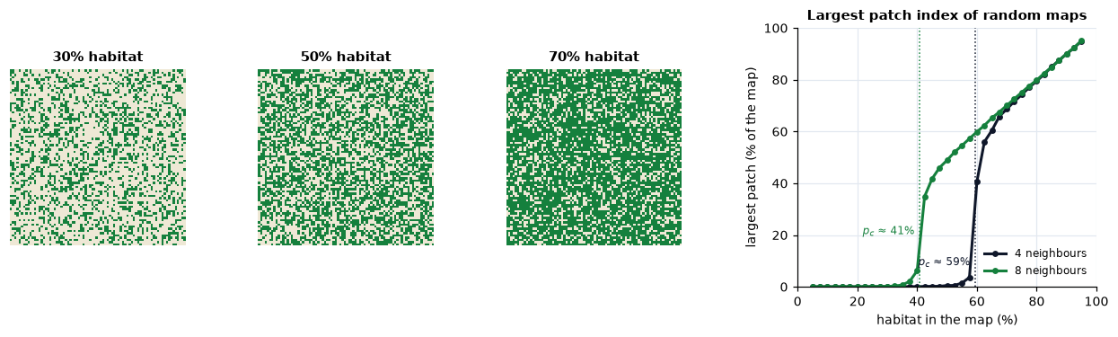 Random maps and the share of the landscape in the largest patch