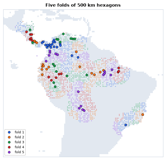 Five folds of 500 km hexagons